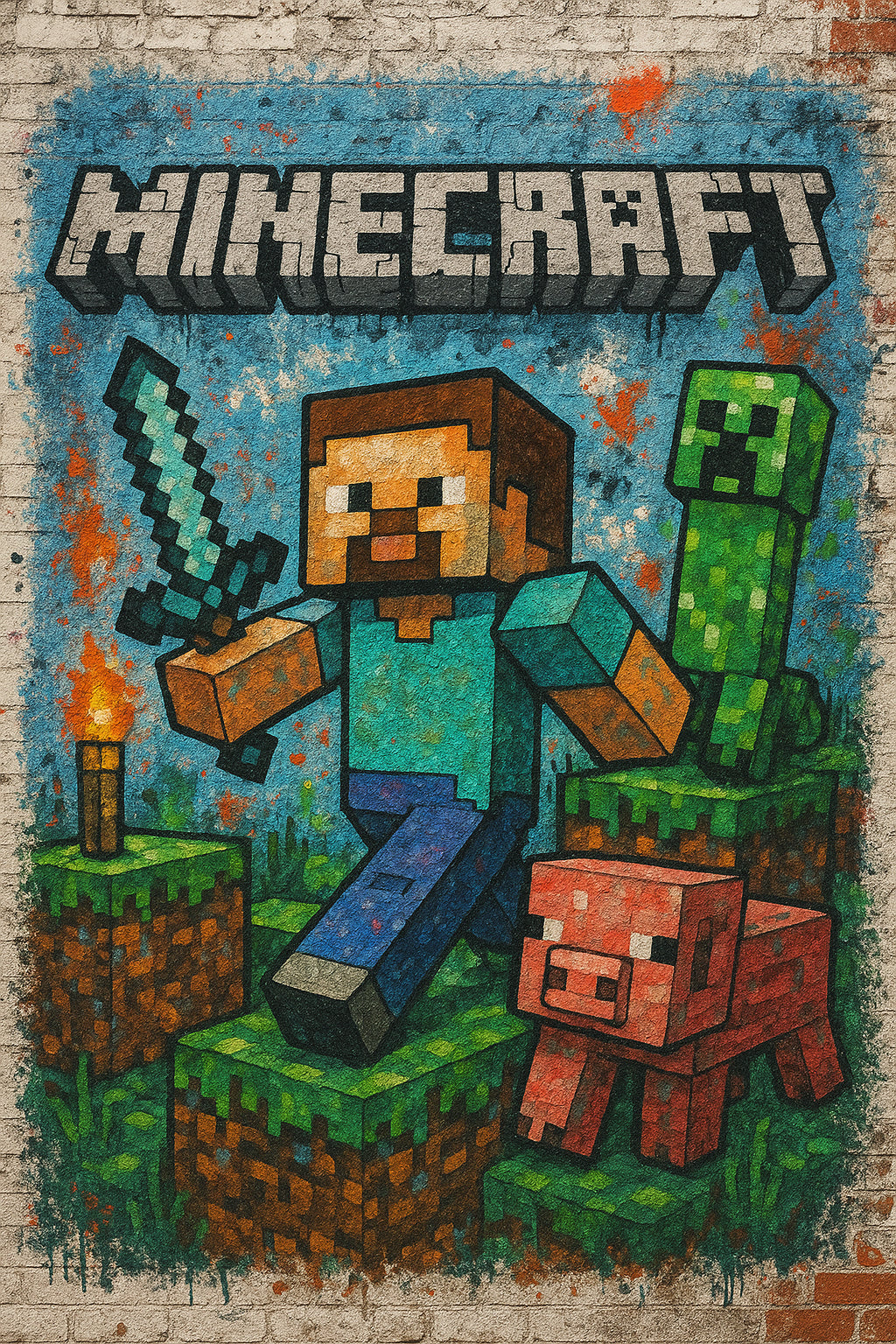 TOILE STREET ART  MINECRAFT