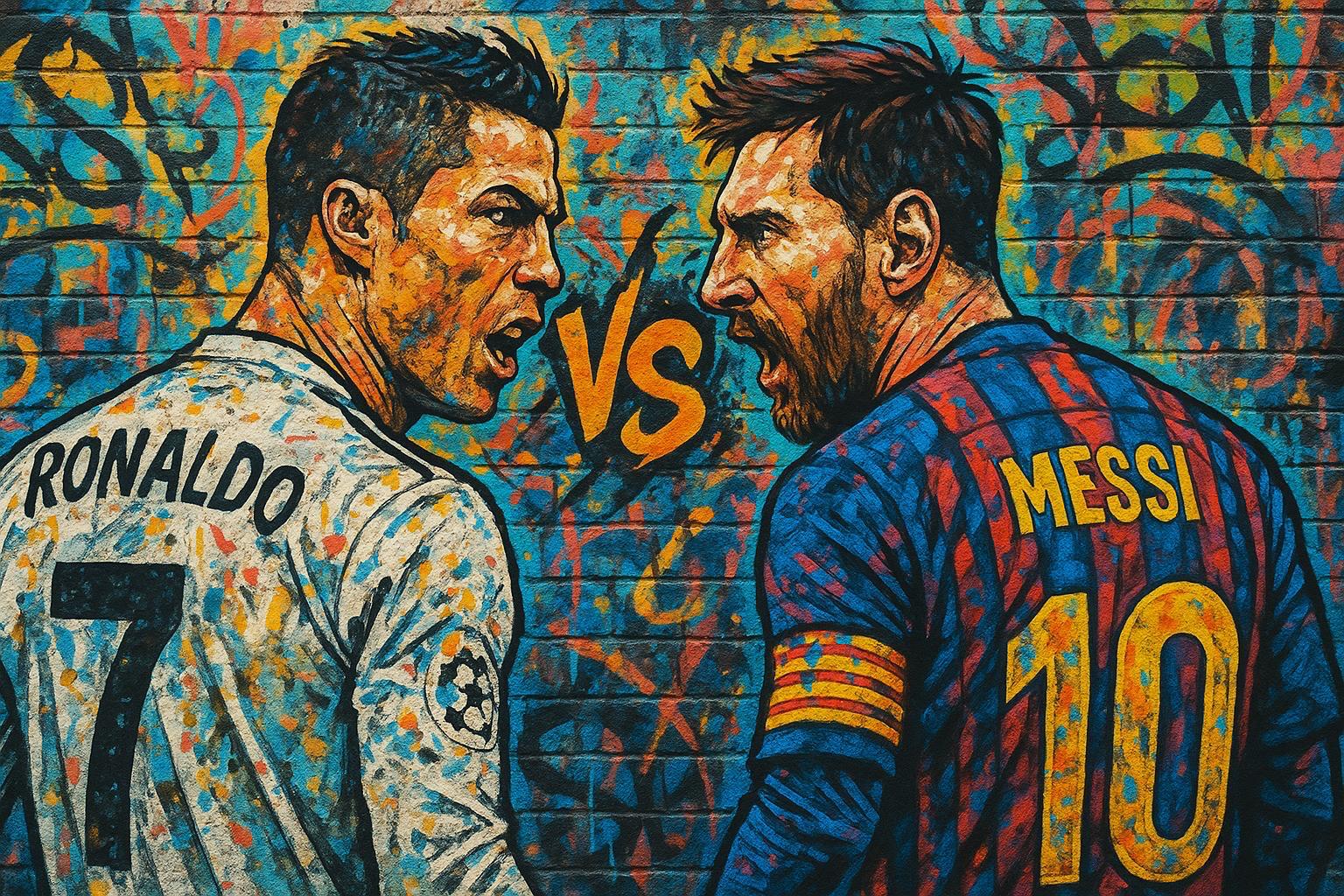 TOILE STREET ART RONALDO VS MESSI