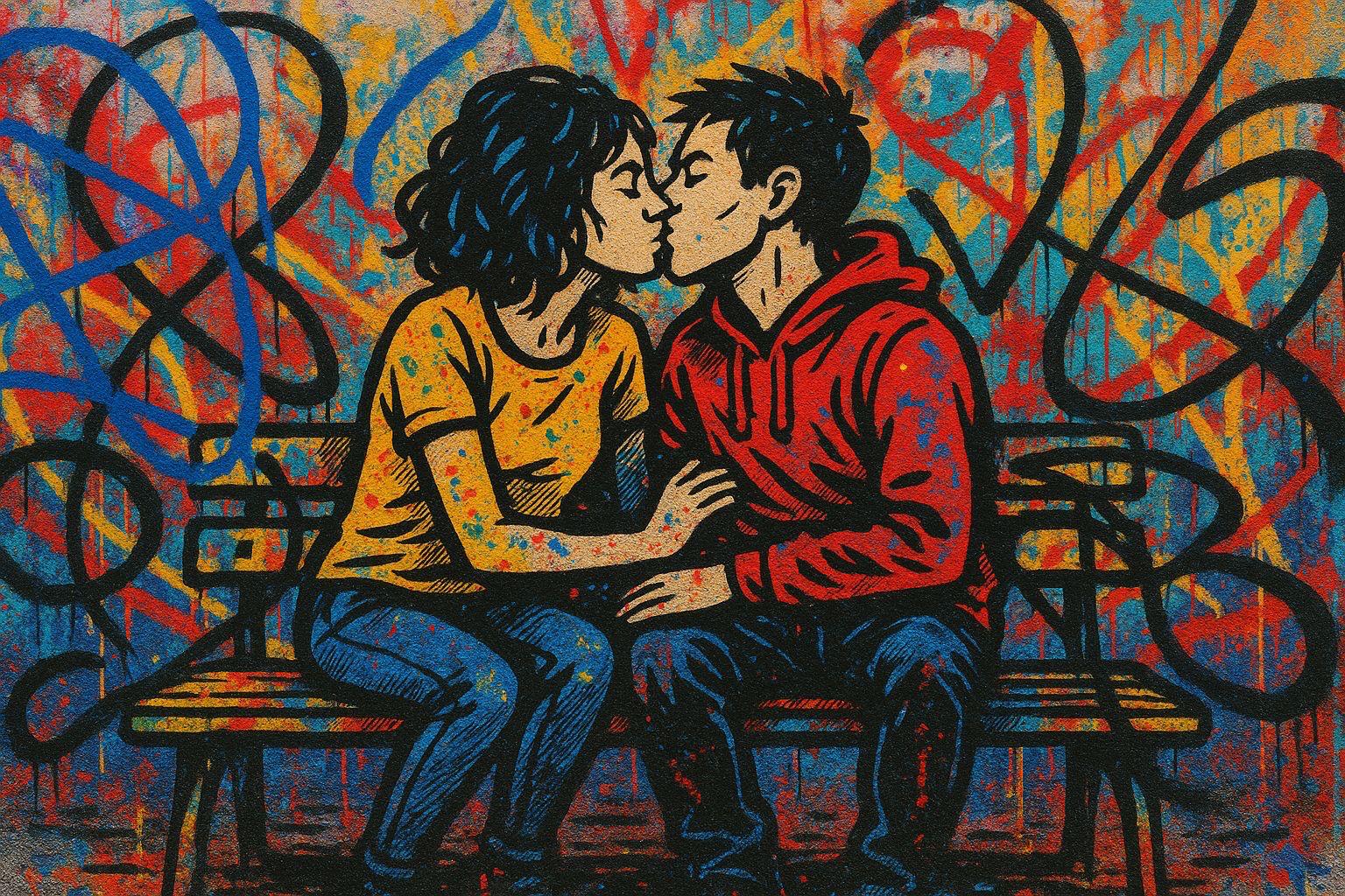 TOILE STREET ART COUPLE BANC