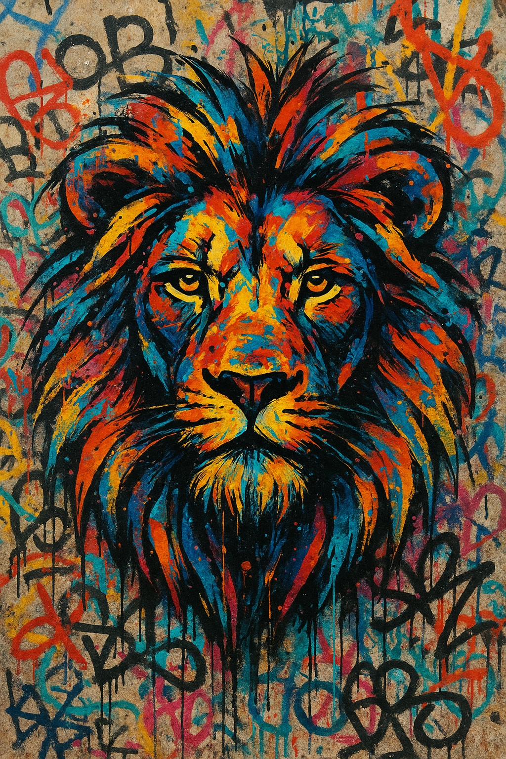 TOILE STREET ART TETE DE LION COLOR