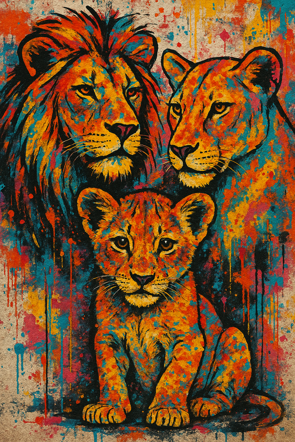 TOILE STREET ART FAMILLE LION