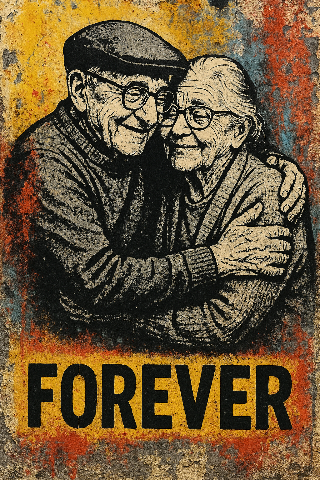 TOILE STREET ART COUPLE AMOUR ETERNEL